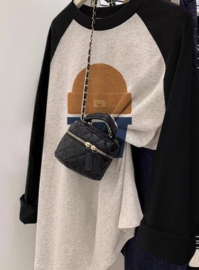 速发e夏纯棉内搭oversi大春z码插肩慵懒风长袖t恤撞色设计感上衣