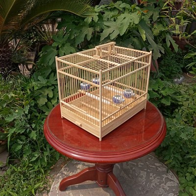 速发配頦笼竹制鸟笼专业颠颏邮黄鸟玉鸟绣眼竹笼麻料方笼包笼带靛