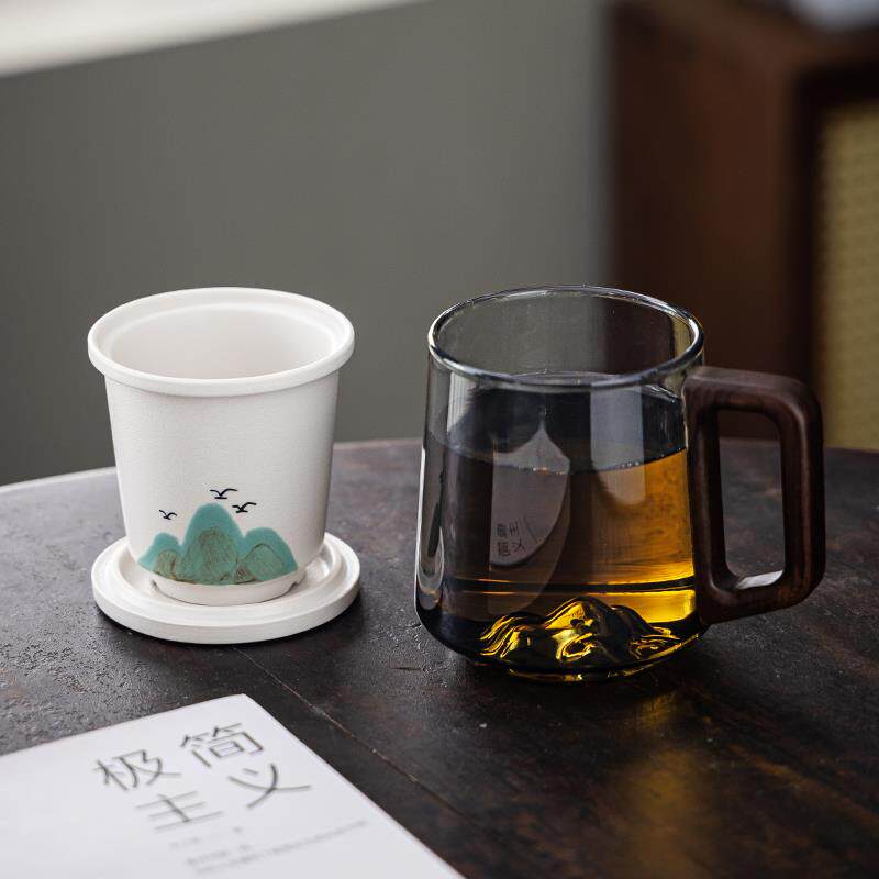 现货玻璃泡茶杯陶瓷内胆茶水w分离杯过滤杯子办公室喝水杯个人专