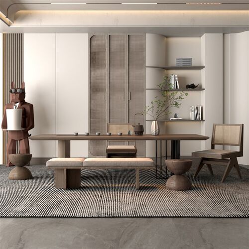 速发侘寂风实木书桌茶桌一体书房大长桌电脑桌双人原木大板桌办公