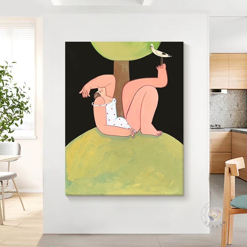 速发创意小众艺术纯手绘油画抽象人物客厅装饰画趣味简约玄关丙烯图片