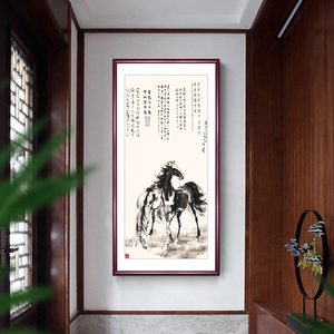 速发思荷 徐悲鸿双骏图玄关装饰字画办公室古典字画马到成功公司