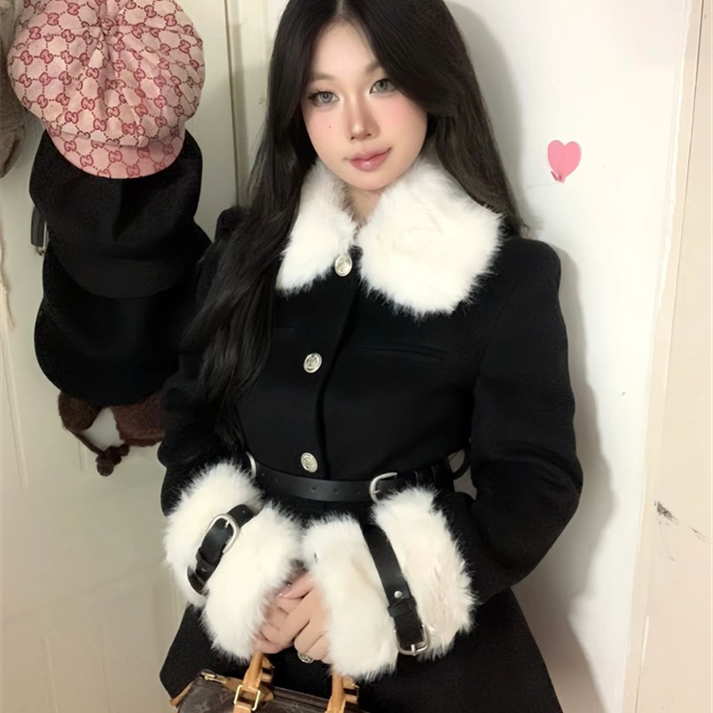 速发气质名媛级高感毛呢呢套秋冬202新款中长版宽松外子大衣