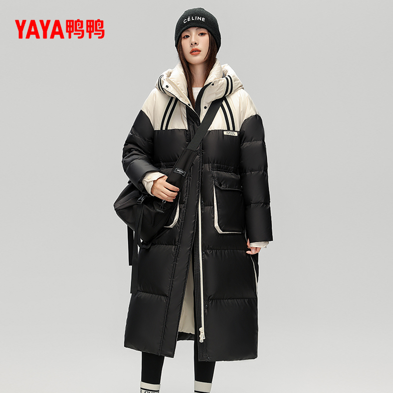 鸭鸭女士羽绒服长款运动风外套