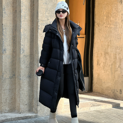 鸭鸭长款羽绒服连帽时尚休闲