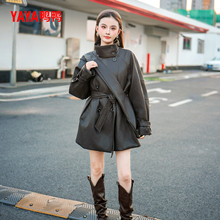 鸭鸭2025秋新款皮羽绒服时尚宽松休闲咖啡色皮衣高级感气质外套女