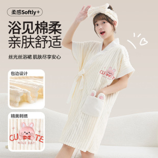 加厚浴袍比纯棉吸水速干大人可穿洗澡家用浴巾女 可爱卡通浴裙新款