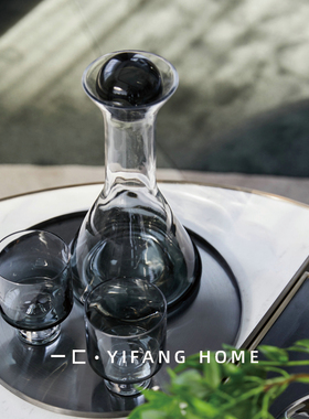 一匚现代简约欧式轻奢水晶烟灰色金色酒具酒杯摆件样W板房软装饰