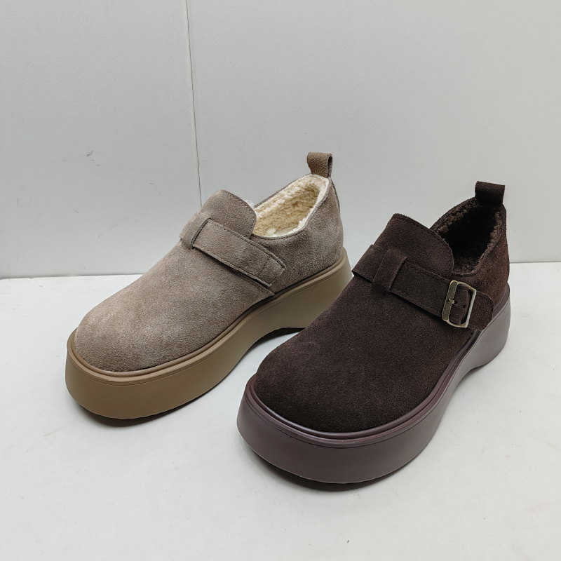 撤柜处理折扣真皮女鞋2025冬新款勃肯鞋舒适百搭休闲乐福鞋女棉鞋