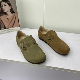 撤柜处理折扣真皮女鞋2023秋新款时尚勃肯鞋休闲平底牛反绒女单鞋