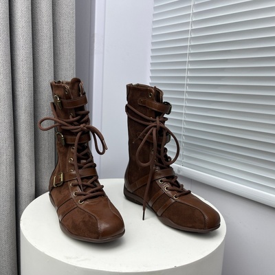 撤柜处理折扣外贸女鞋2025秋新款百搭舒适英伦风骑士靴中筒女靴