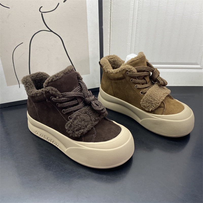 撤柜处理折扣真皮女鞋2025冬新款百搭舒适休闲保暖牛反绒女棉鞋