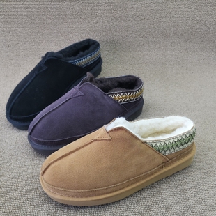 撤柜处理折扣2020冬新款 羊毛保暖一脚蹬牛反绒雪地靴 真皮男女时尚