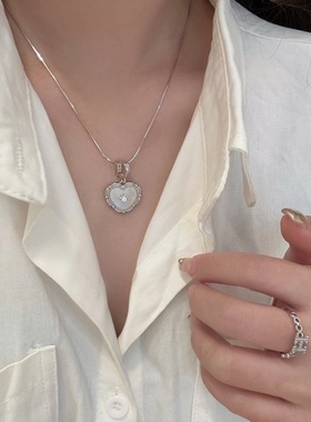 925纯银爱心贝母小香风项链项链女星星锆石吊坠小小众气质百搭ins