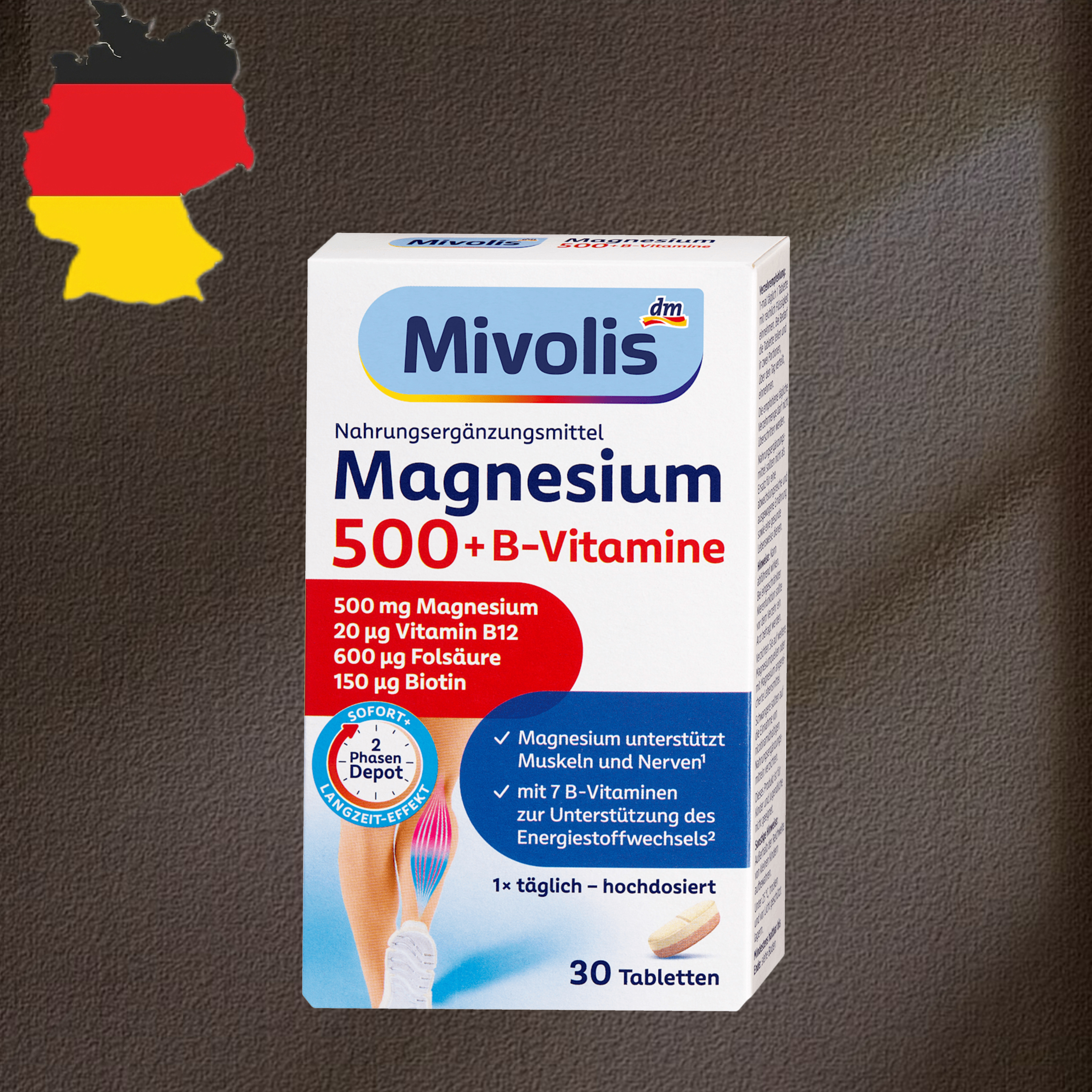 德国代购【全场满300包邮】Mivolis镁维生素b群二阶段缓释片30片