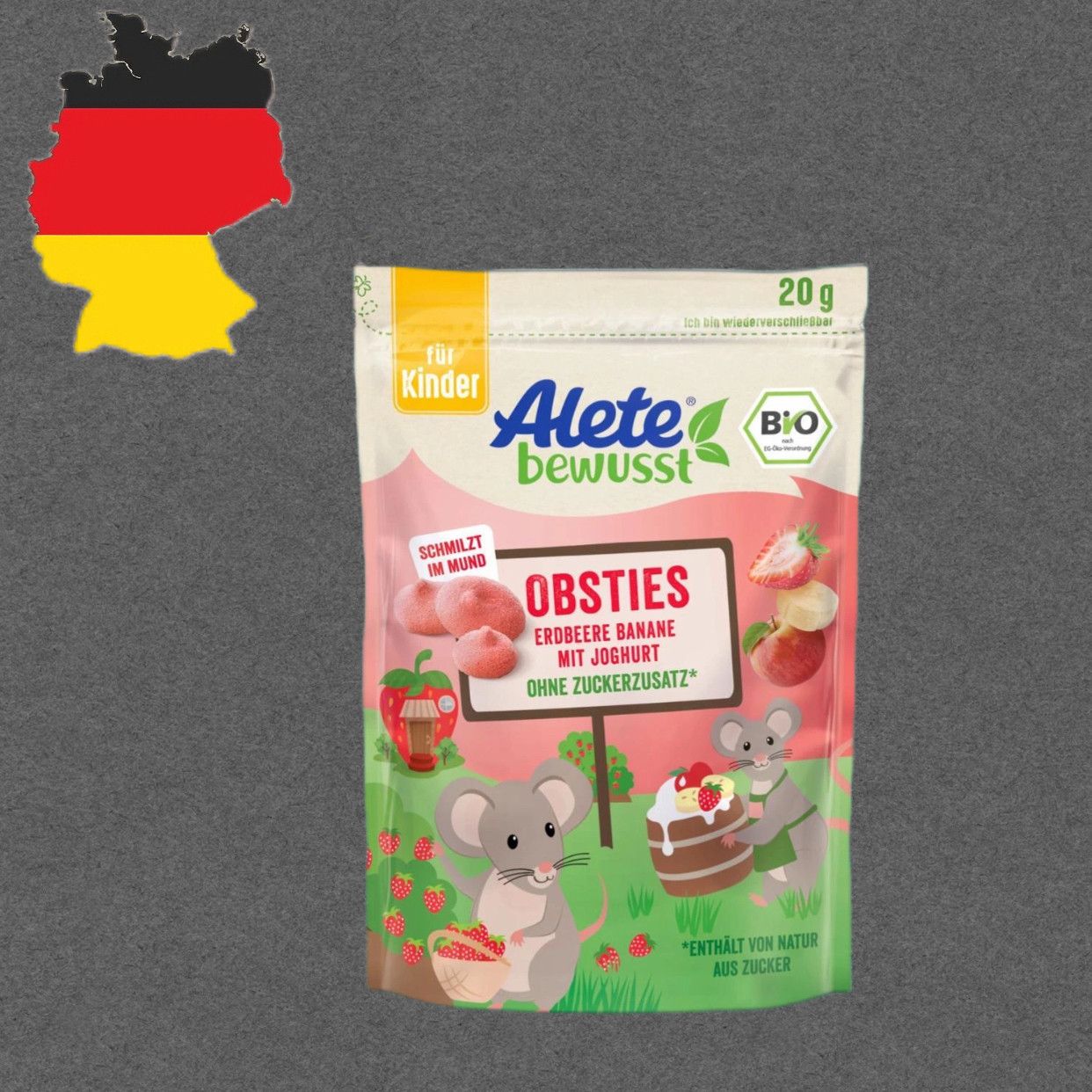 德国代购【全场满300包邮】Alete3岁+有机草莓香蕉优格溶豆20g