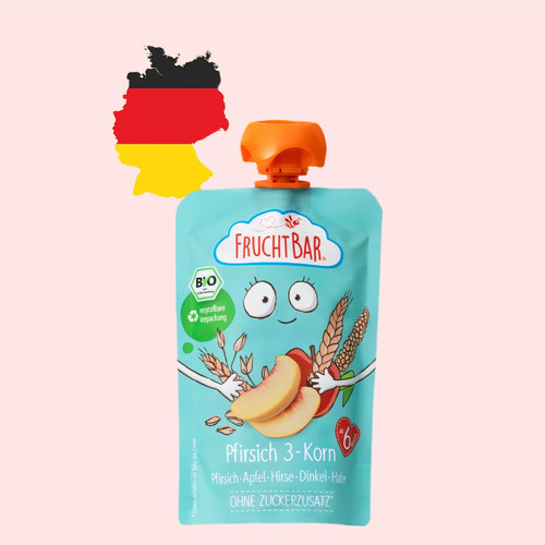 德国代购【满300包邮】fruchtbar6个月+有机苹果桃子谷物果泥100g