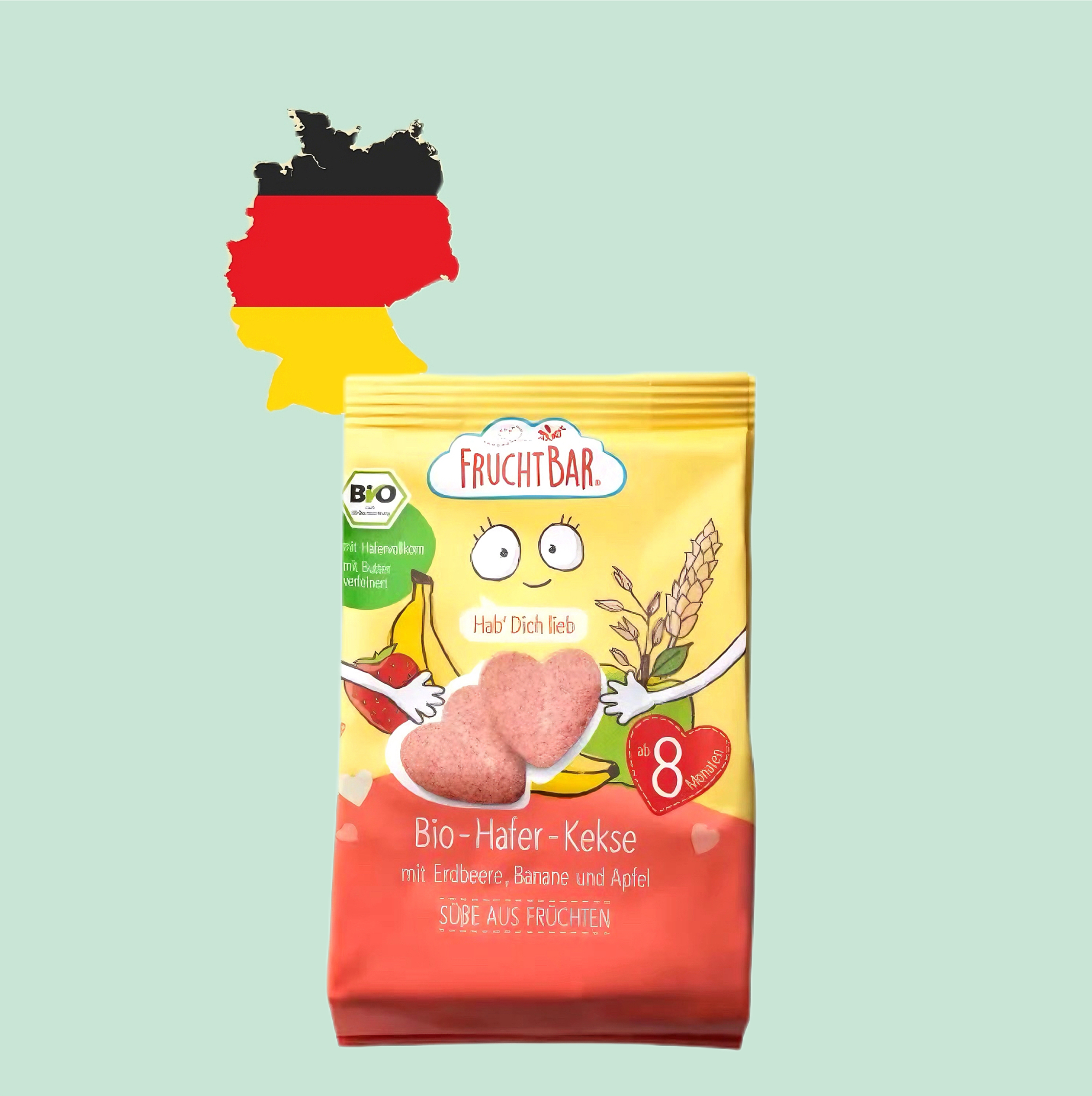 德国代购满300包邮fruchtbar福乐蓓 8个月+有机水果燕麦饼干100g