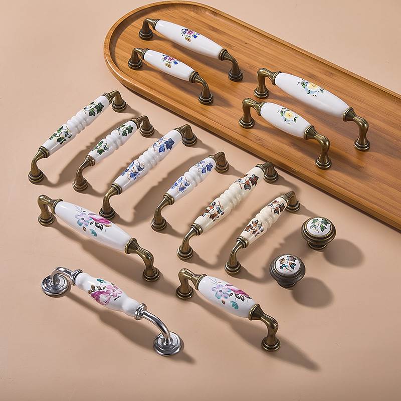 新中式美式欧式复古做旧陶瓷实木衣柜门橱柜子抽屉门拉手小把手