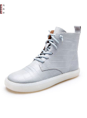 马内尔秋冬时尚潮流系带中帮女鞋真皮灰色小众设计休闲鞋G19541