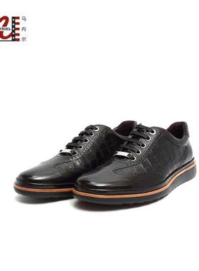 马内尔男鞋2025新款休闲运动牛皮男鞋鞋透气鸵鸟皮鞋圆头M05071