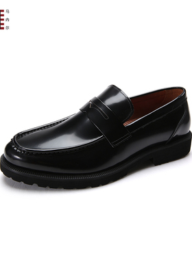 马内尔鞋子男鞋22新款秋季圆头厚底百搭一脚蹬正装商务皮鞋M24012