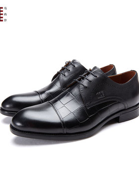 马内尔男鞋2022新款秋季圆头商务正装皮鞋男士压纹牛皮鞋子M21082