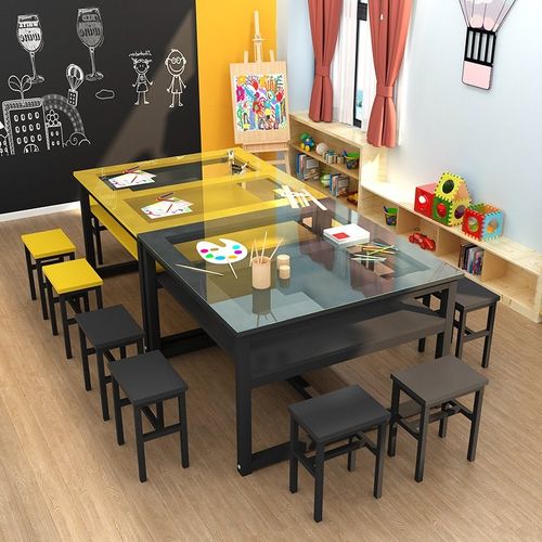幼儿园玻璃绘画桌美术桌学生补习辅导培训班课桌椅手工书法画室桌