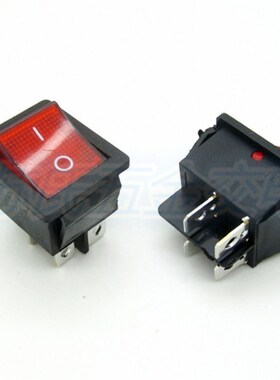 KCD4 4脚带灯船型开关 按键翘板电源开关 船形开关 红色 2档铜脚