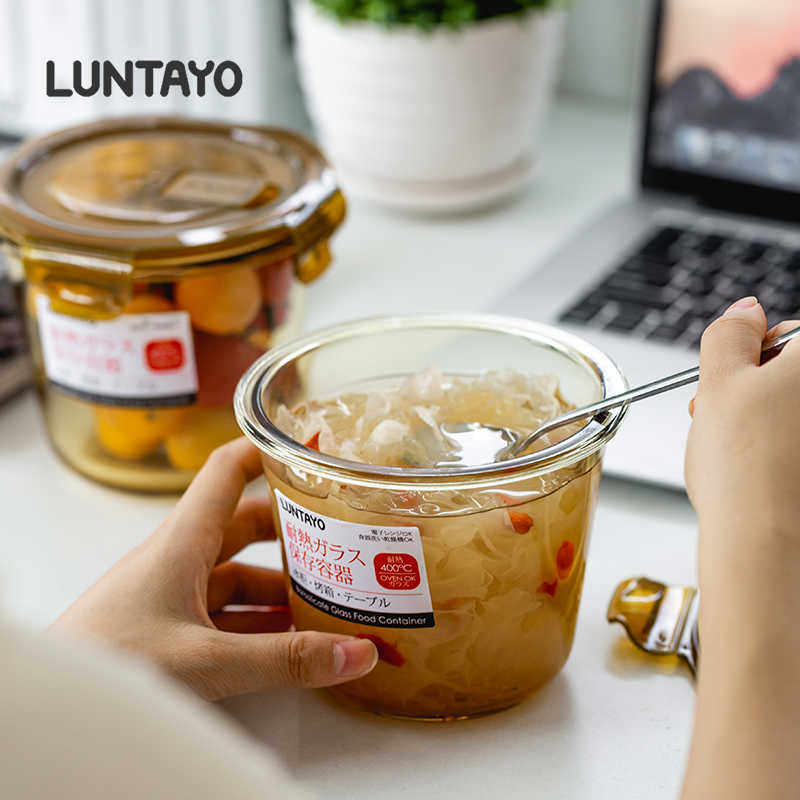 Luntayo玻璃汤碗可微波炉加热密封饭盒上班族便携外带水果保鲜盒