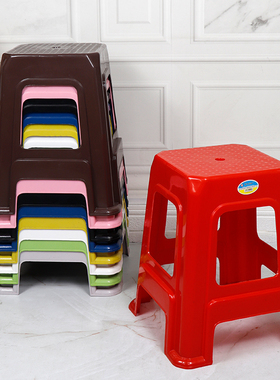 家用高凳塑料凳子加厚大人方形高板凳餐桌凳红色6#椅子PE耐用耐摔