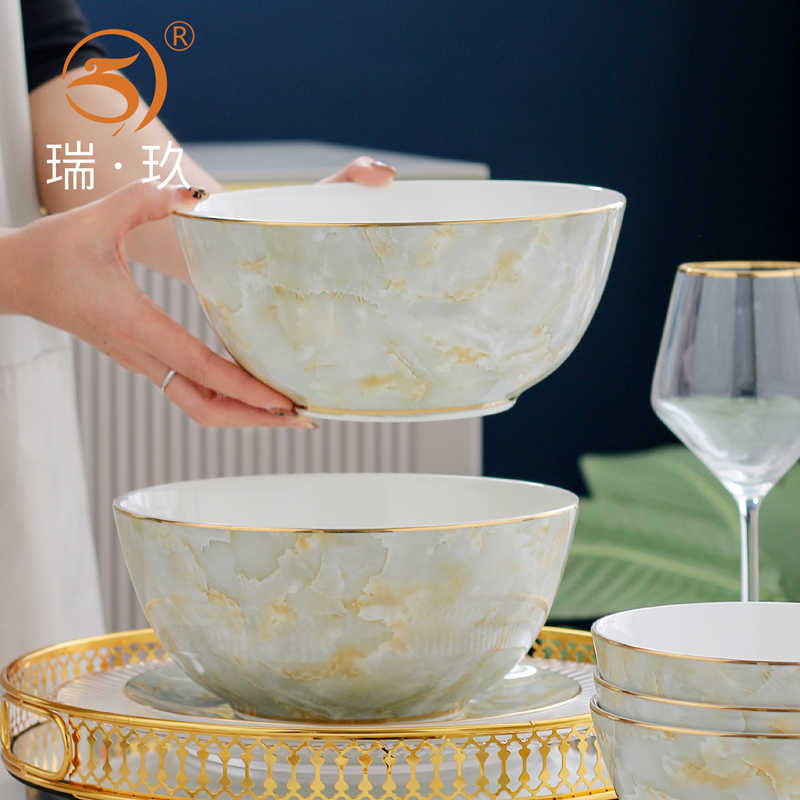 汤碗面碗盛菜大碗家用轻奢6-8英寸大号菜碗餐具骨瓷大汤盆海碗