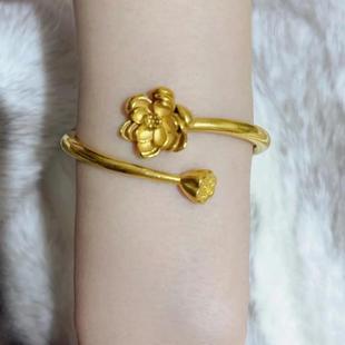 复古宫廷风荷花莲蓬手镯女小众设计百搭精致高级感气质手环女 法式