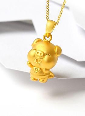 新款轻奢超人猪金色吊坠小猪高级项链女转运珠金猪小众本命年猪