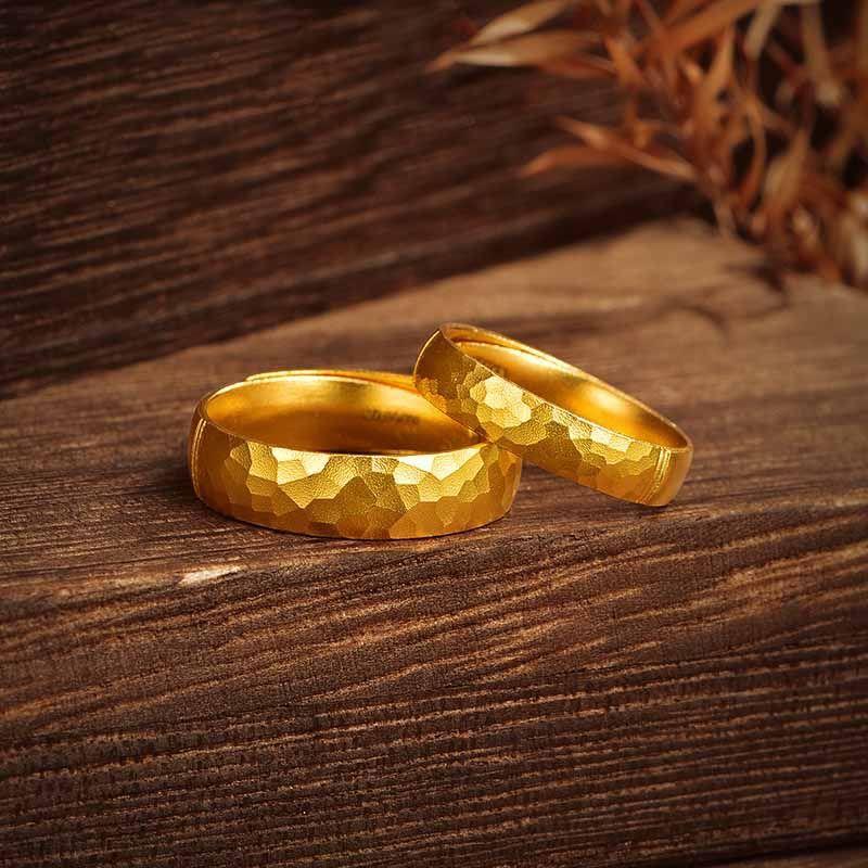 古法黄金色锤纹戒指时尚气质百搭高级感潮流ins情侣结婚对戒指环