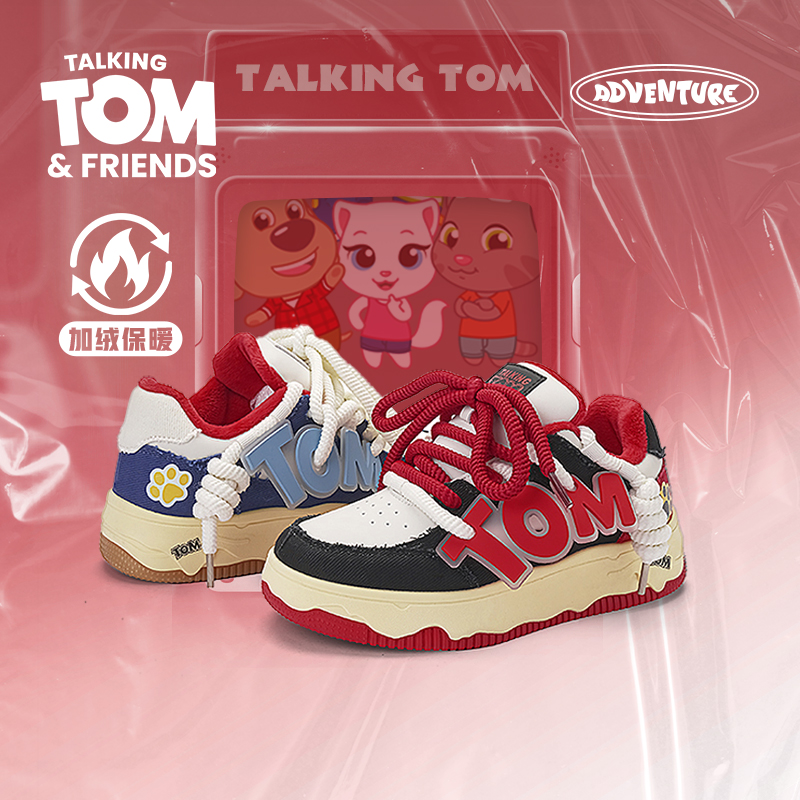 汤姆猫加绒面包板鞋情侣棉鞋