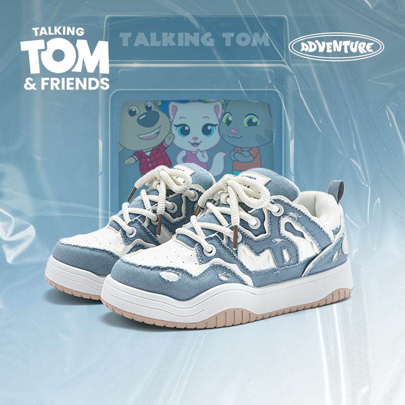 汤姆猫蓝白帆布板鞋时尚面包鞋