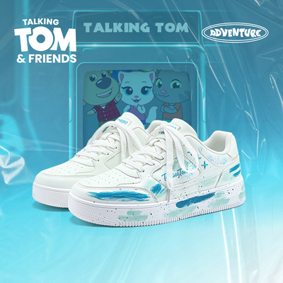 汤姆猫涂鸦潮流蓝色小白板鞋