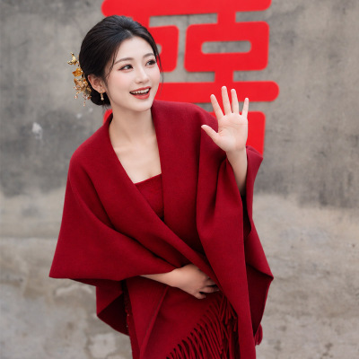 订婚结婚红色披肩女外搭