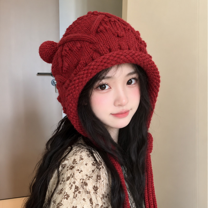 秋冬流苏针织护耳包头帽女保暖
