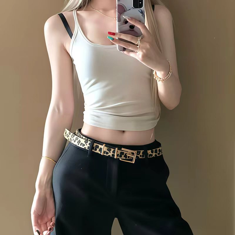 复古棕色豹纹皮带女2025年新款简约百搭牛仔裤带潮流时尚腰带装饰