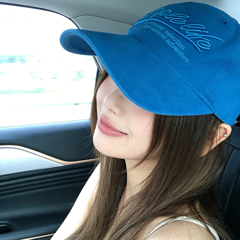 克莱因蓝显白棒球帽复古字母刺绣鸭舌帽宽檐帽子显脸小适合方圆脸