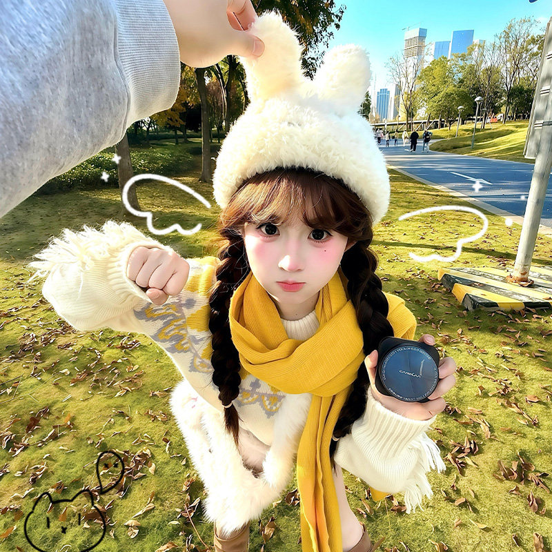 可爱兔耳朵仿兔绒护耳帽子
