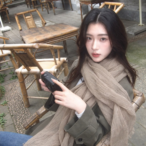 复古文艺风棉麻围巾披肩女