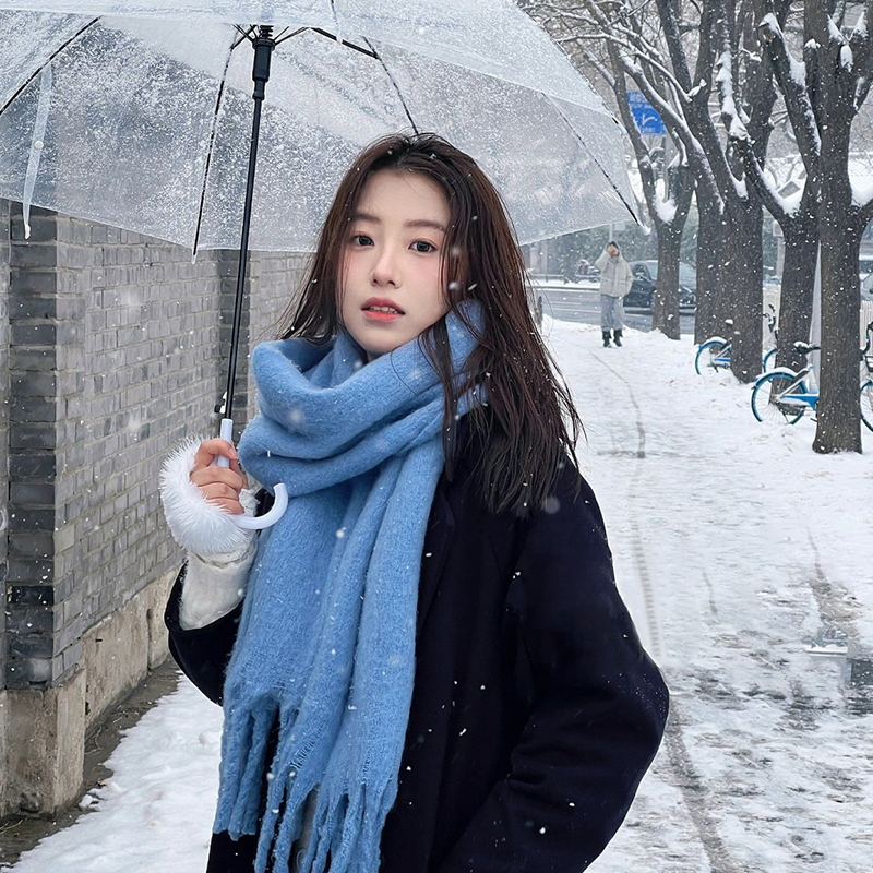 baby蓝色围巾女冬季2024新款