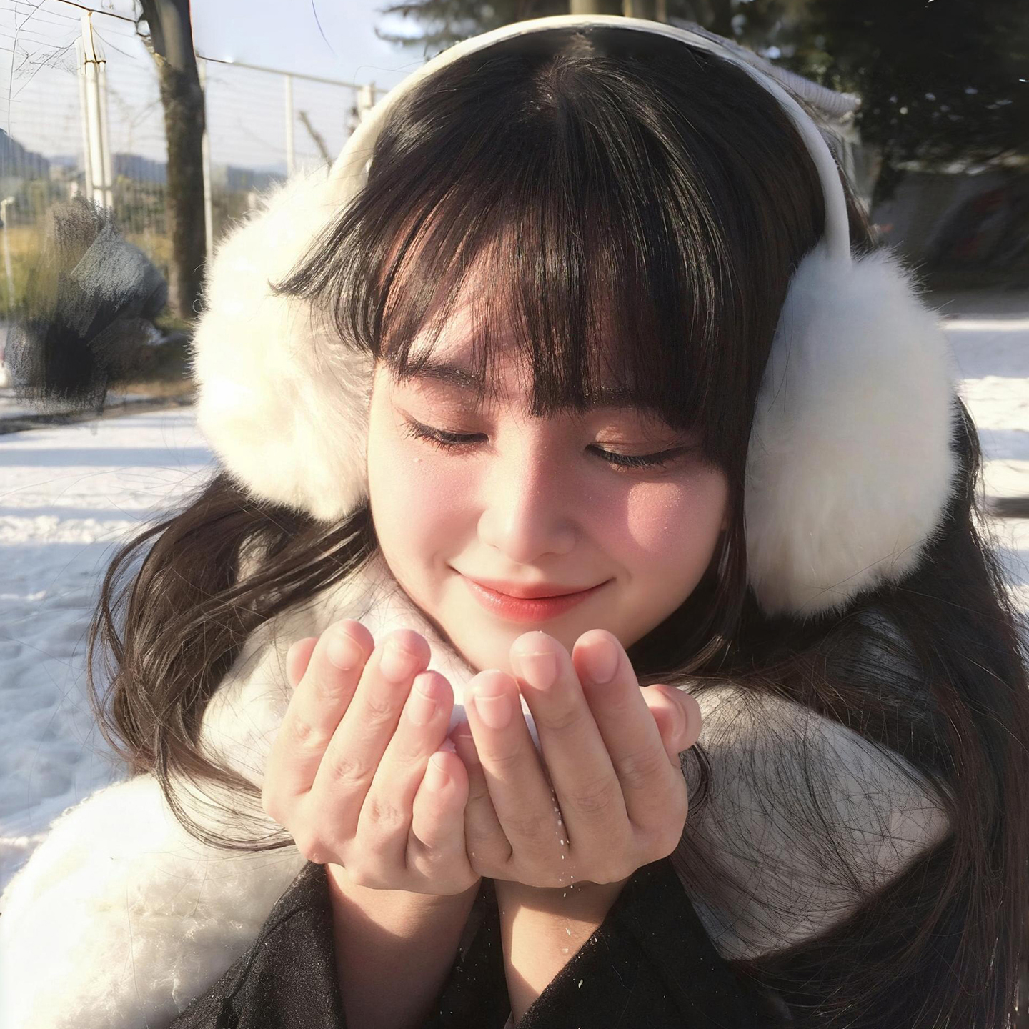 东北旅游可爱长毛茸耳罩白色防寒冬季骑行保暖防风头戴式护耳套女