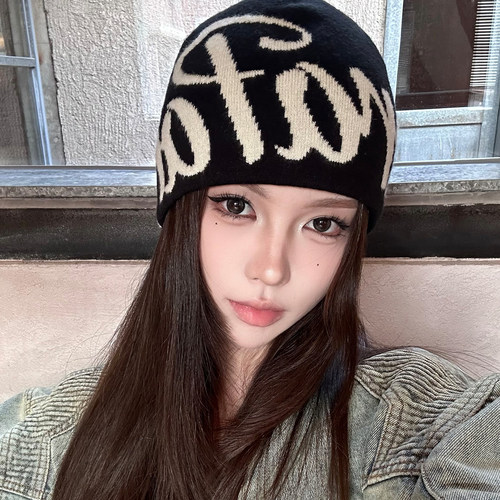 美式字母针织帽子冷帽登山帽
