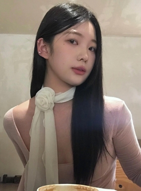 氛围感法式复古玫瑰花新款高级丝巾飘带女士春夏百搭花朵系脖丝巾