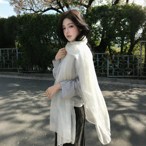 秋冬百搭披肩薄雾白色丝巾外搭女2026新款夏薄清透氛围感纯1014k