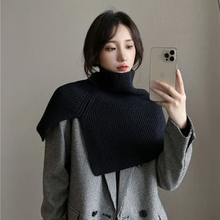 黑色套头围脖披肩女2025新款冬季韩系外搭脖套纯色保暖针织围巾